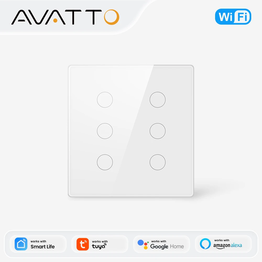 Interruptor de parede inteligente avatto brasil wifi, interruptor inteligente tuya touch-sensor 4/6 gang, funciona para alexa google home
