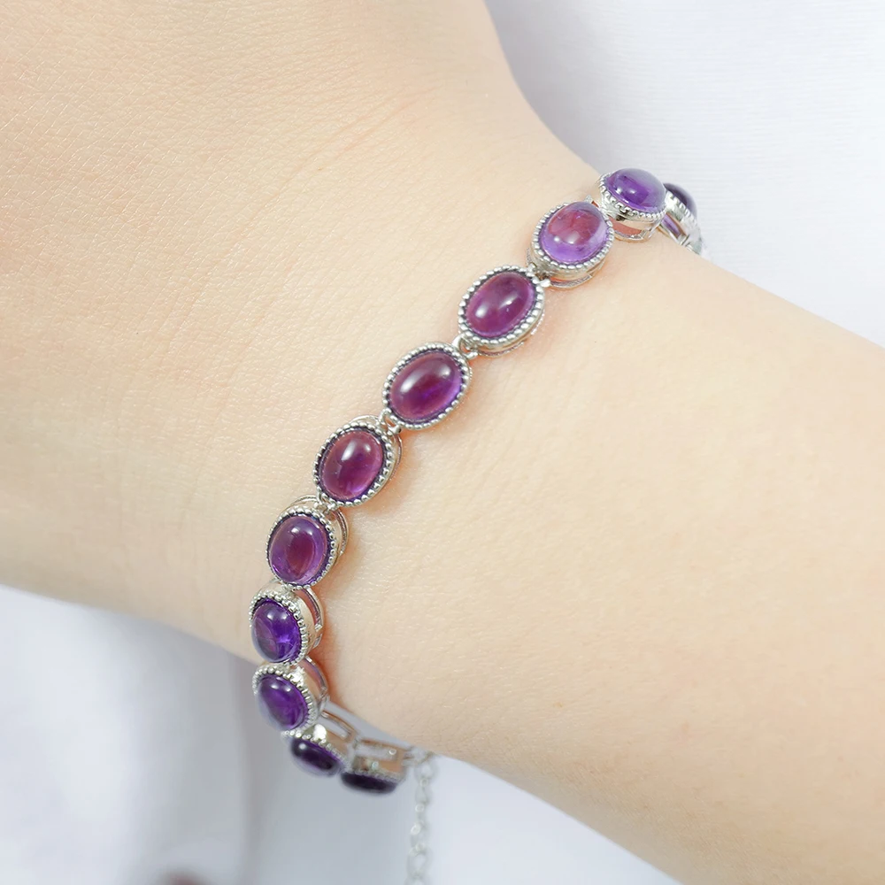 17 natural amethyst/moonstone/garnet 925 sterling silver women's bracelet with adjustable chain design jewelry birthday gift