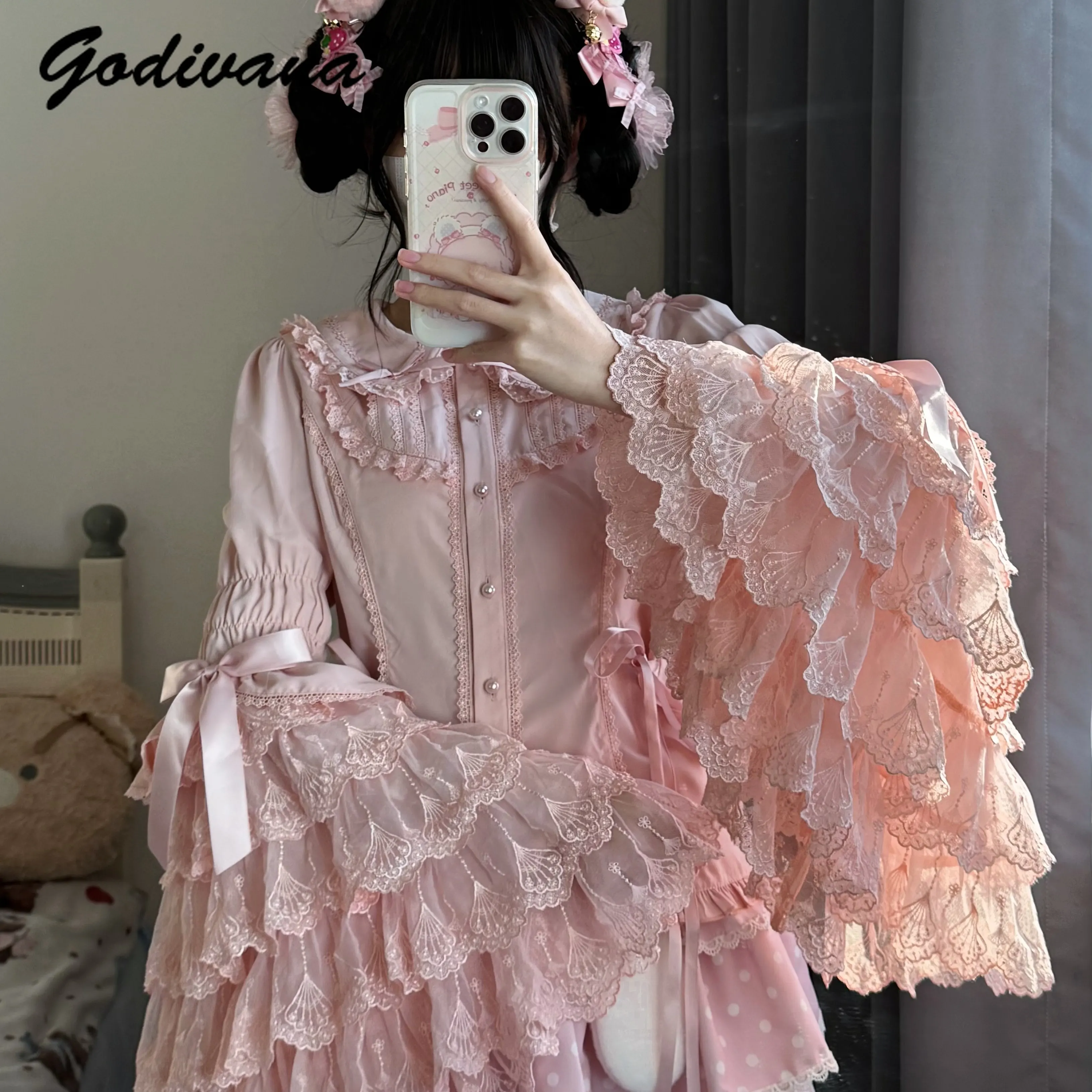 

Новая весенняя женская блузка в стиле Лолита с кружевом, винтажная, с рукавами-крылышками, для девочек, в стиле принцессы, с кружевными вставками, внутренняя рубашка