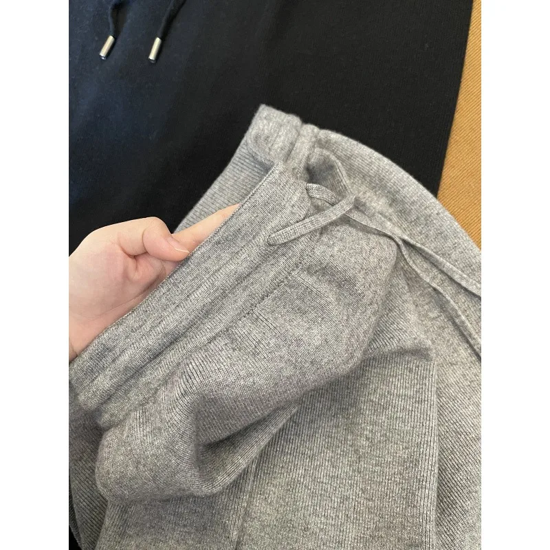 Jupe tricotée amincissante, Simple et polyvalente, taille élastique, cordon de serrage, Tube droit, fente, taille haute, automne et hiver 2025