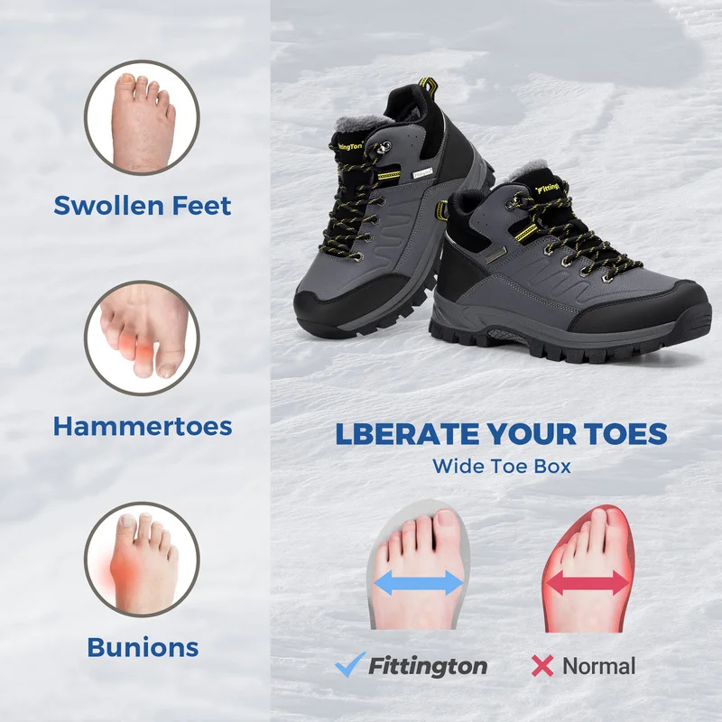 Fitville Men's Wide Snow Boots  Cold Resistant Winter Boots Thick Warm Fur Lined Lightweight Comfortable Anti‑Slip Outdoor Shoes