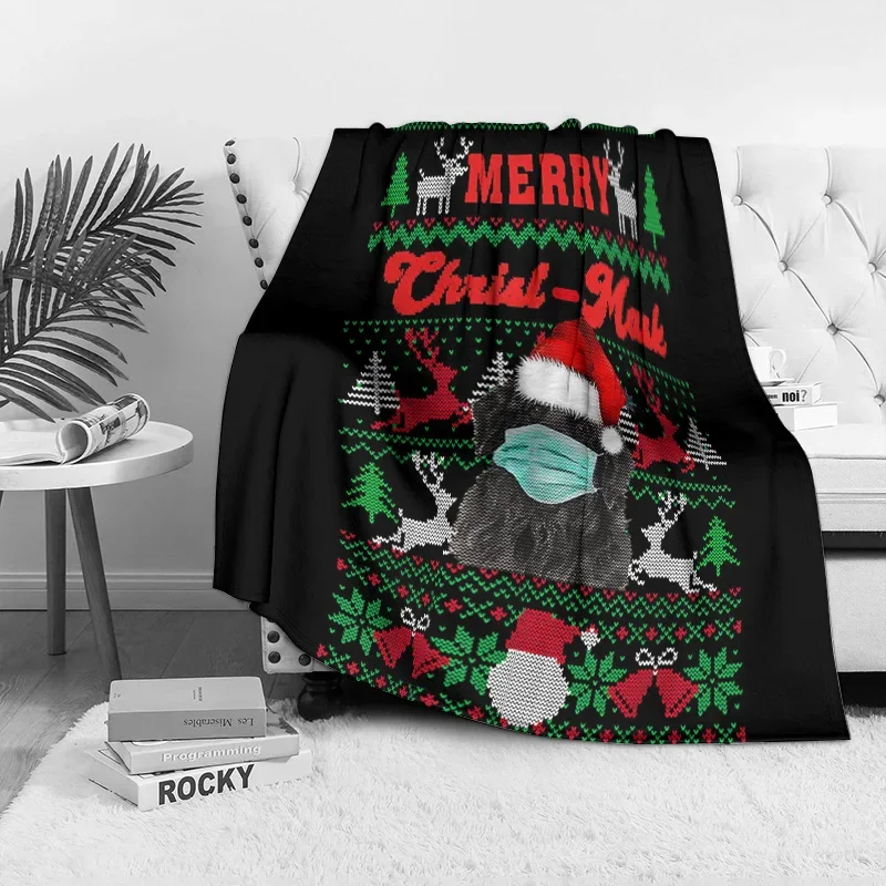 Merry Christ-Mask Fleece Blanket, Face Mask Santa Design with Reindeer Pattern, Humorous Pandemic Christmas Throw Decor