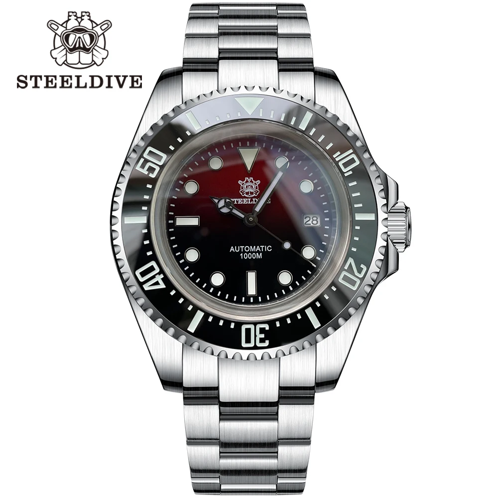 SD1964 Steeldive Brand 2023 Rot-Schwarz 45,4 mm Herren-Saphirglas, leuchtende 1000 m wasserdichte NH35-Taucheruhr mit Keramiklünette 9