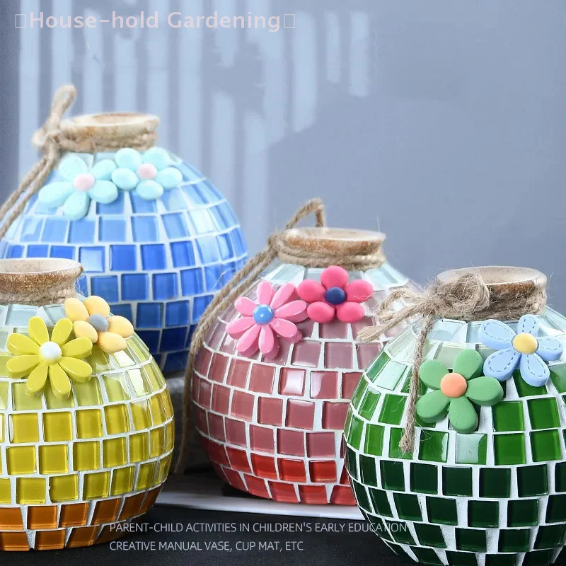 [NN]DIY Handmade Mosaic Vase Material Kit Puzzle Toy Wood Embryo Mosaic Flower Vase Home Decoration Creative Material Bag Crafts