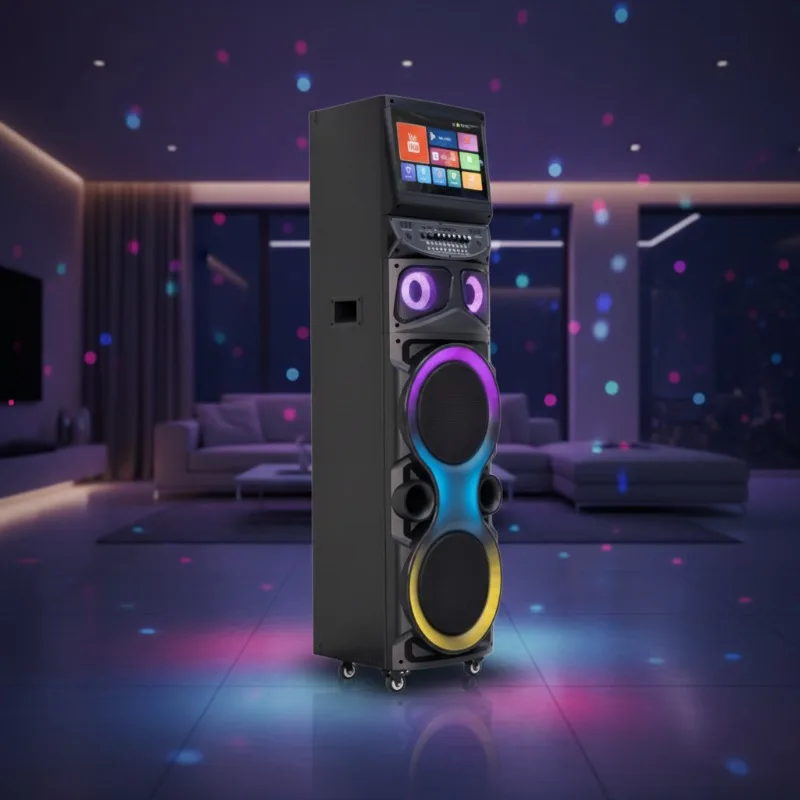 100W high-power active stage speakers, outdoor party sound system with RGB disco party lights
