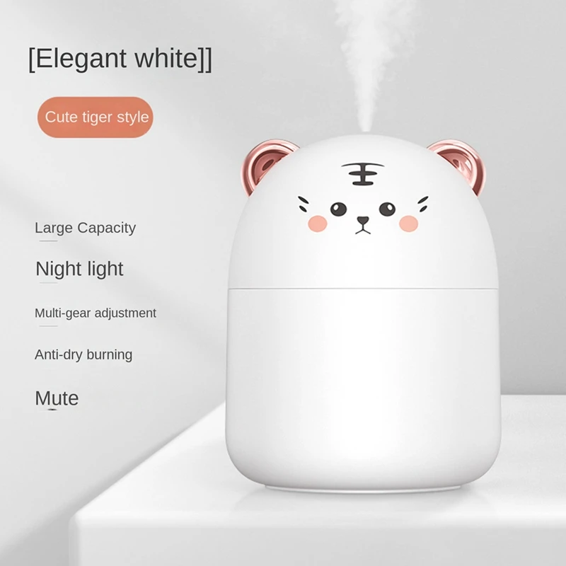250Ml Mini Cute Pet Air Purification Humidifier + Atmosphere Light For Home White