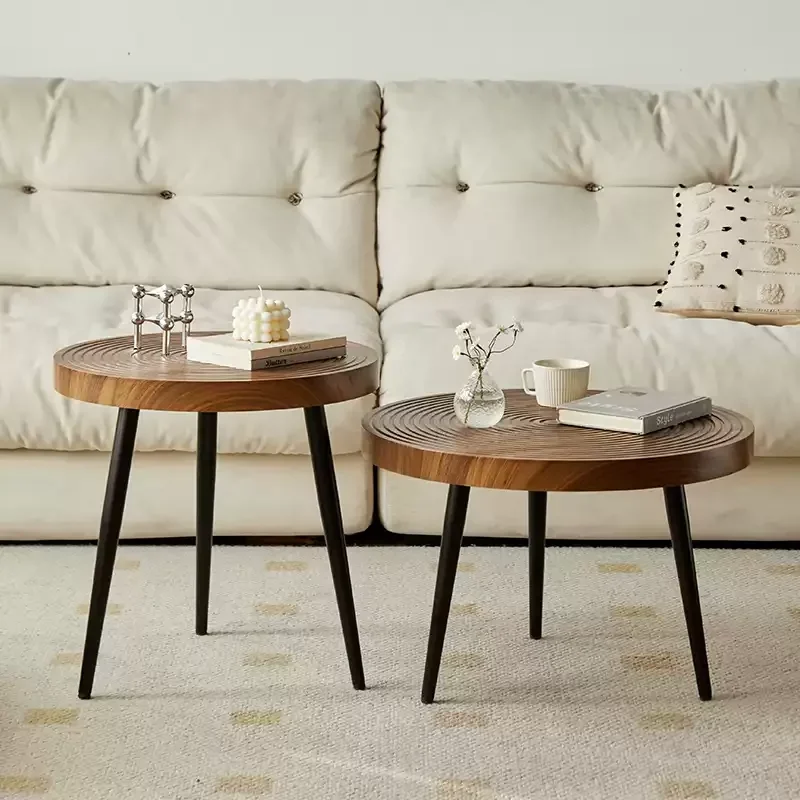 Living Room Coffee Table Japanese Creative Wooden Side Table  Nordic Small Apartment Sofa Side Balcony Tea Table with Metal Legs