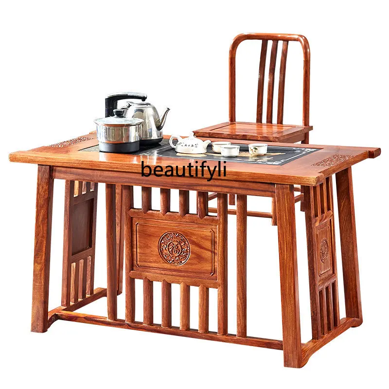 Rosewood Table-Chair Set Classical Tea Table Solid Wood Rosewood Pterocarpus Erinaceus Poir. Small Tea Table