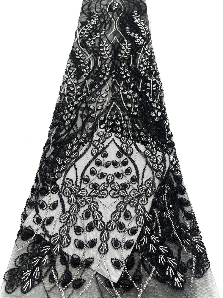 African heavy stones Beads Fabric Nigerian French Mesh Net Lace Fabrics For Sewing 2025 New High Quality Wedding Party Dresses