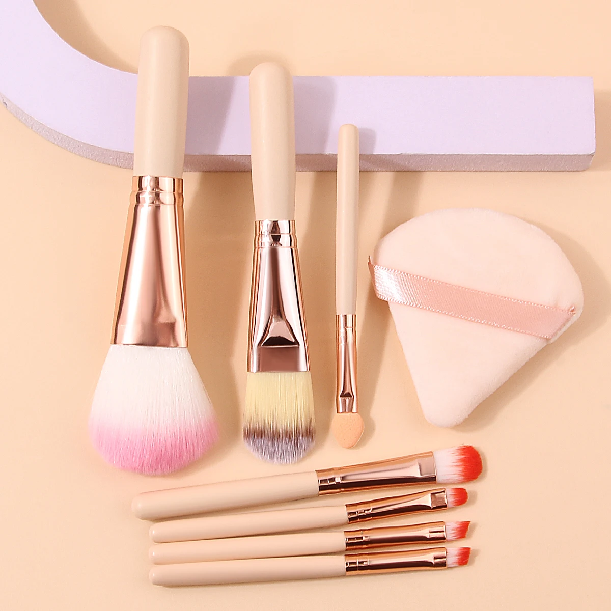 Conjunto de pincéis de maquiagem portátil, 8 peças, solto, gesso, sombra, multiuso, pincel de maquiagem facial, triângulo, esponja, sopro de pó