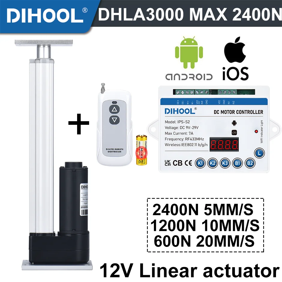 

Electric Linear Actuator with Smart App Control Kit Maximum Push 2400N 1200N 600N Telescopic Rod Aluminum Alloy