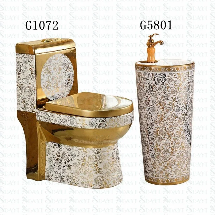 Toilet,SDAYI Ceramic Gold Color Wc Toilet Bathroom Golden Toilet Bowl