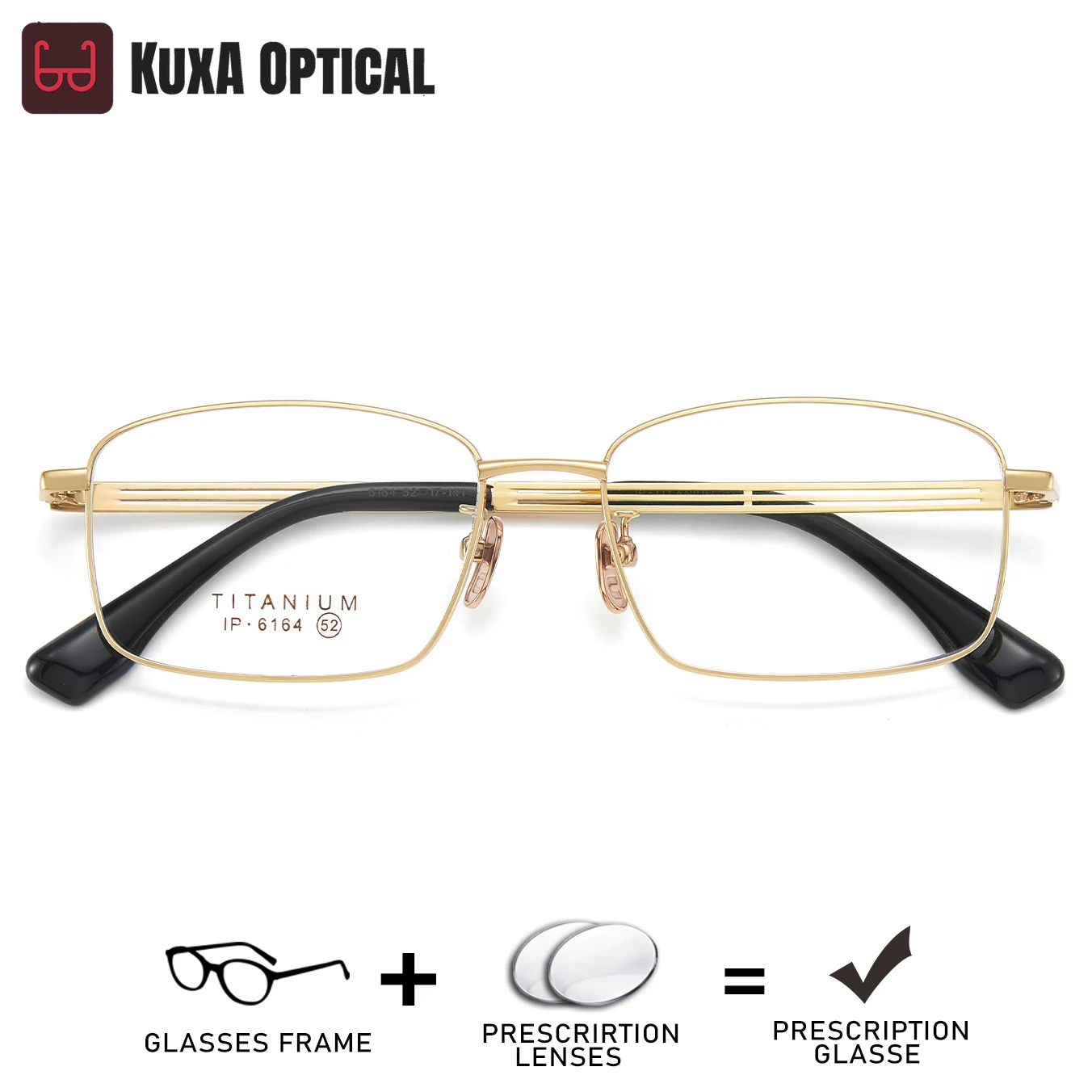 

KUXA Pure Titanium Men's Glasse Gold Optical Frame With Prescription Lenses Progressive Vision Myopia Hyperopia Quality Eyewear