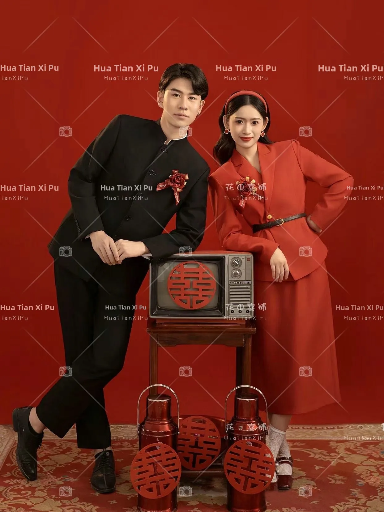 

New Vintage Chinese Style Wedding Clothing Red Festive 80s Sensation Studio Photography Couples Wear Summer 2024 Ladies Fashion