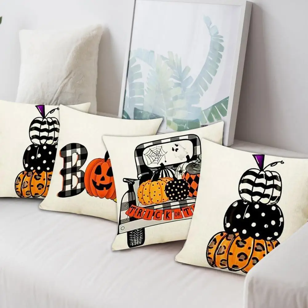 Halloween Pillow Case Halloween Decoration Pillow Cover Trick Or Treat Cushion Cover Pumpkin Bat Decoration Sofa Cushion Cover