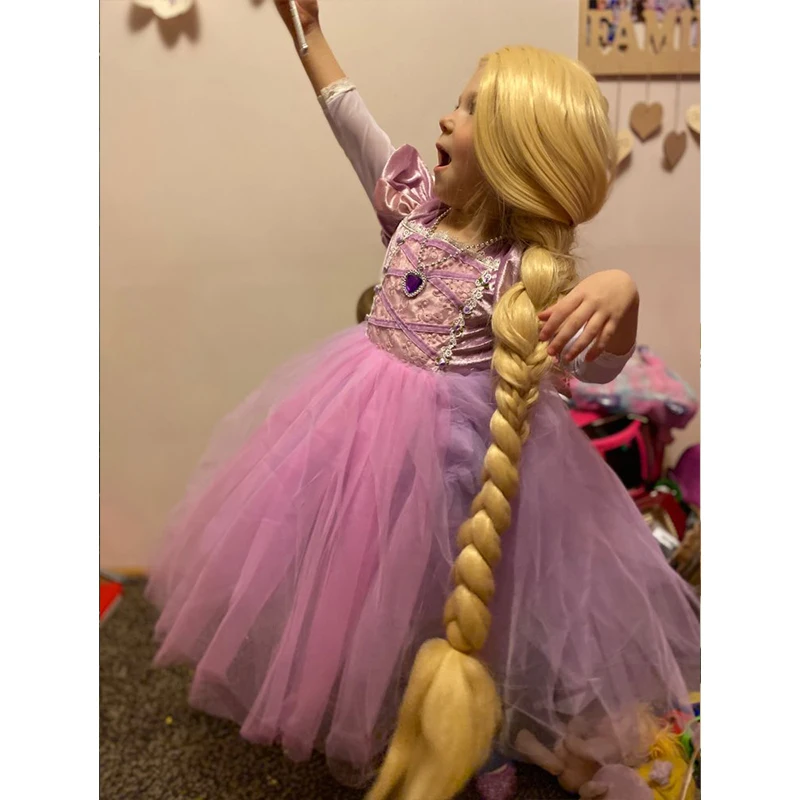 Peluca de princesa Rapunzel para niña, fiesta de cumpleaños infantil, disfraz de Halloween, sirenita, Elsa, Aurora, pelo blanco nieve