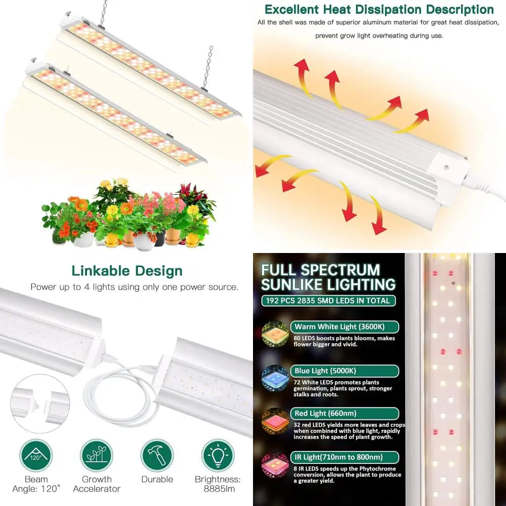 شرائط إضاءة نباتية كاملة الطيف 4FT 140W LED فائقة السطوع، ما يعادل 800W، ضوء شمسي عالي الجودة للبستنة الداخلية