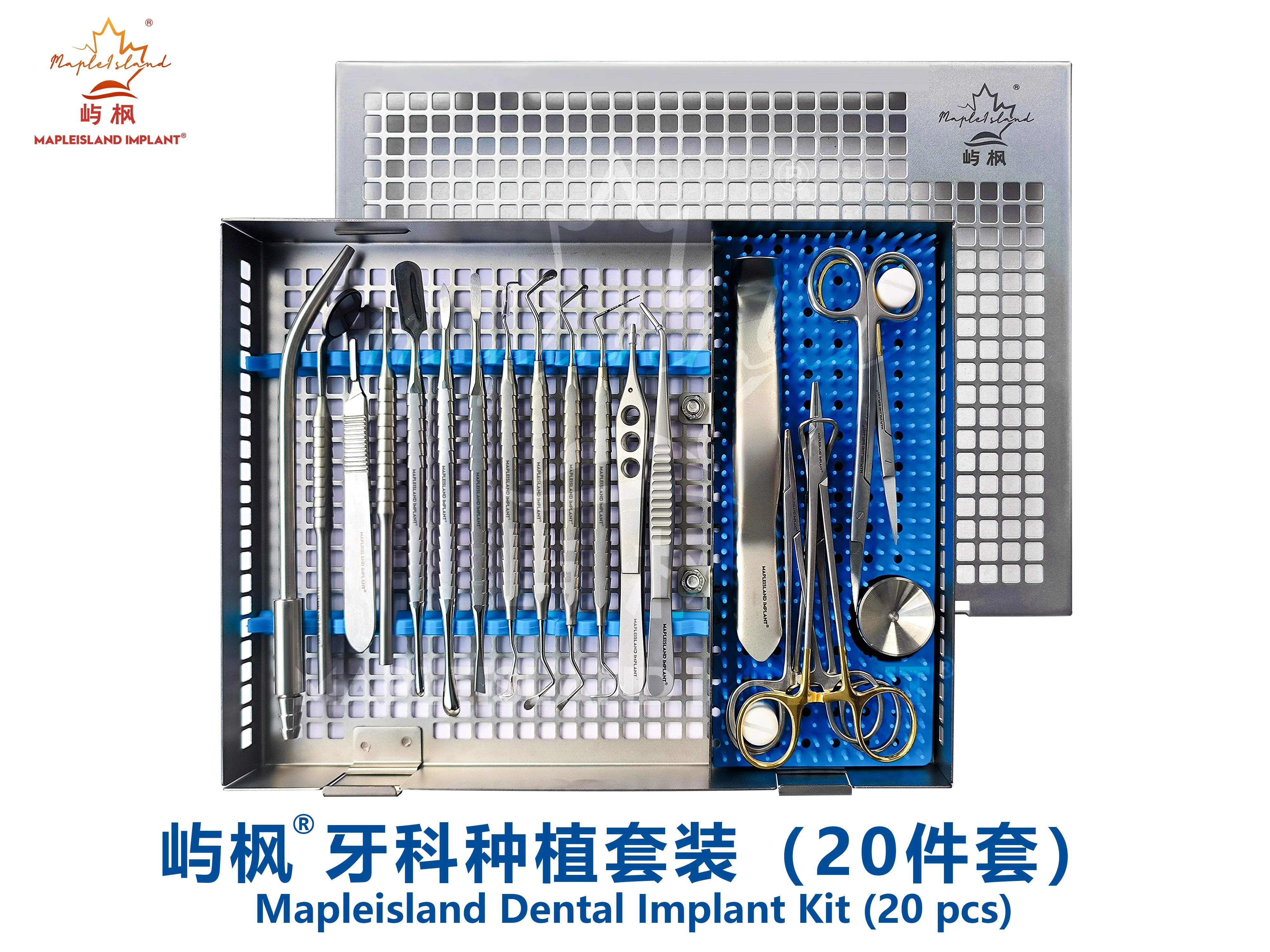 Mapleisland Implant Dental Kit 20-Piece High-quality Stainless Steel Silver Class I