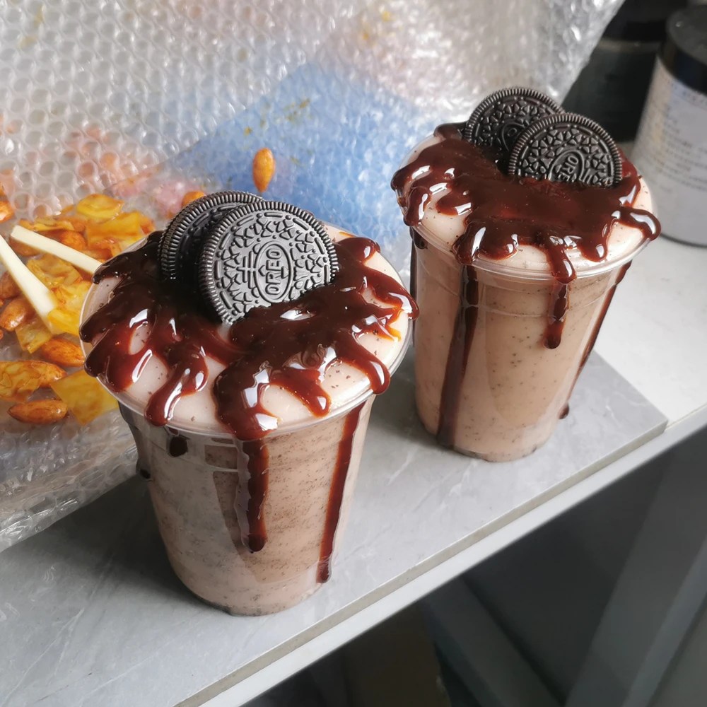 Simulation Artificial Model 16oz 14oz Bubble Tea Milkshake Chocolate Chip Cookie Crumble Mellow Sweet Afternoon Tea Plastic Cup