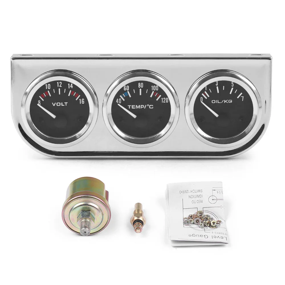 

52MM Oil Temp Water Temp Oil Pressure 3-In-1 Kit Combination Meter With Sensor Car Modification Meter