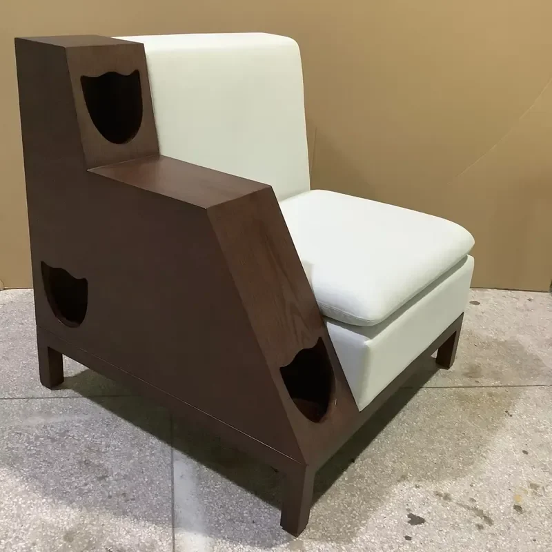 OEM Multi-Functional Cat House Accent Chair with Wood Frame & Leather, Pet-Friendly Sofa Chair for Cat Lover & Modern Home