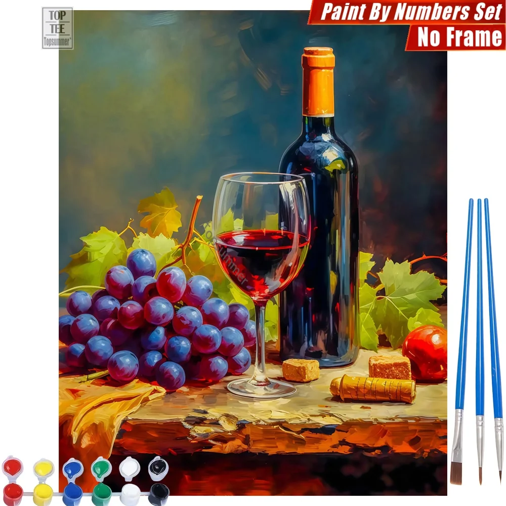 

Still-life red wine DIY Paint By Numbers Set - Grapes glass elegant Living Room Wall Art Halloween Gift For Son