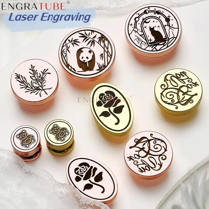 

Electroplated Gold Wax Seal Stamp Laser Engraving Bear For You Rosemary Panda Rose Cat Gift Wedding Greeting Card Decoration