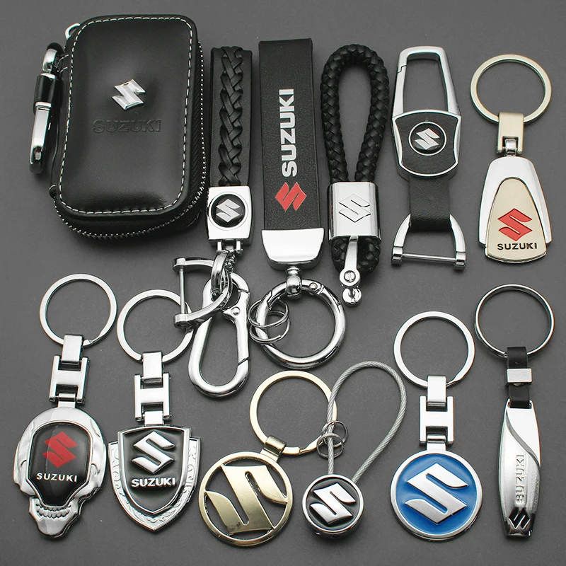 For Suzuki Grand Jimny Vitara Swift SX4 Alto Car Metal Keychain Leather Key Ring 3D emblem Keychain Rings Styling Accessories