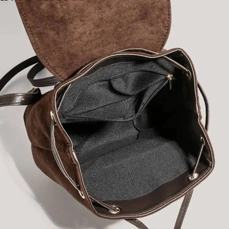 Bloom Hot Girls Brown Mini Backpack Women New Retro Versatile Suede Chic Y2k Backpacks Female Vintage Casual Mochila Aesthetic