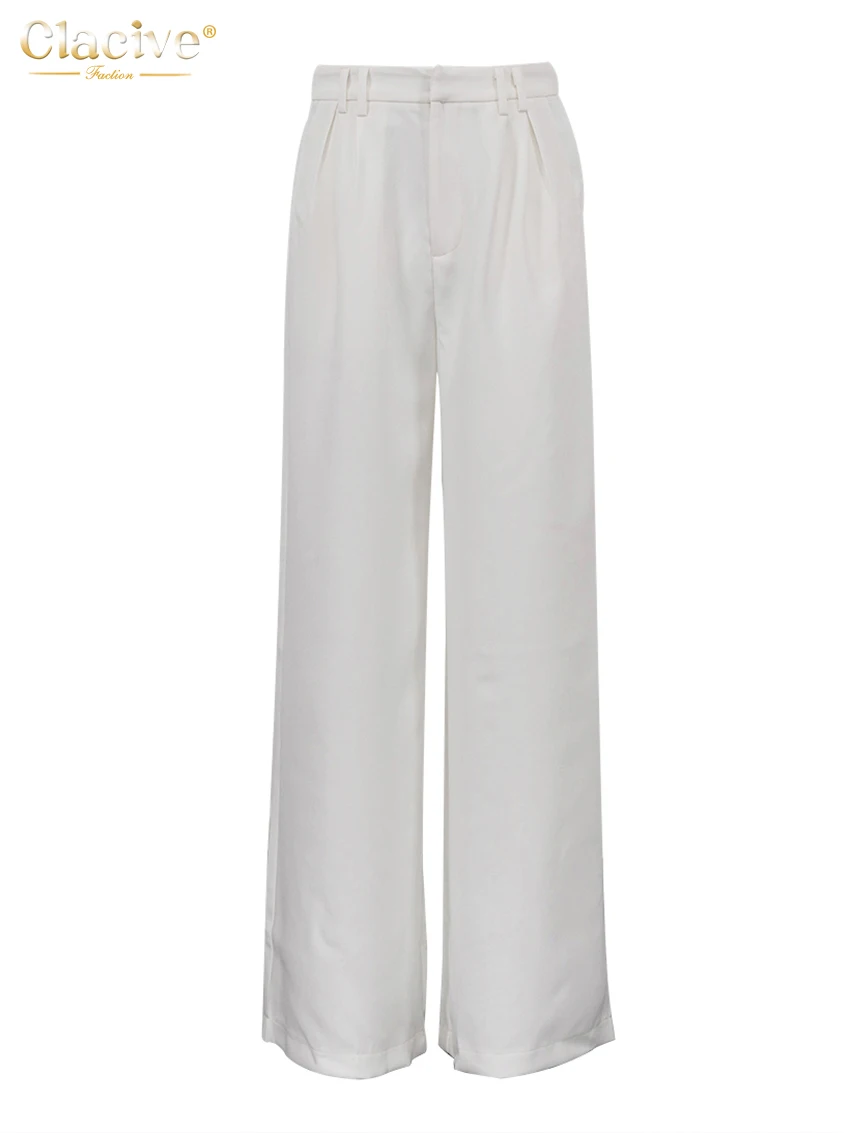 Clacive Fashion Loose White Office Women's Pants 2025 Casual High Waist Wide Trousers Elegant Full Length Pants Female Cltohing