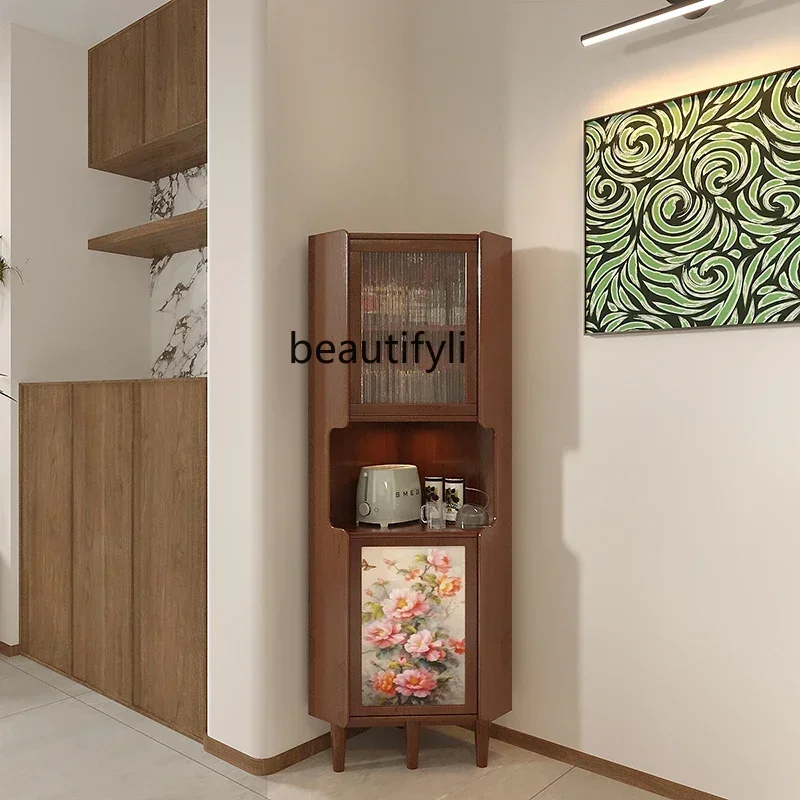 Retro solid wood corner cabinet household corner storage, corner next to the sofa, corner, storage and storage decoration