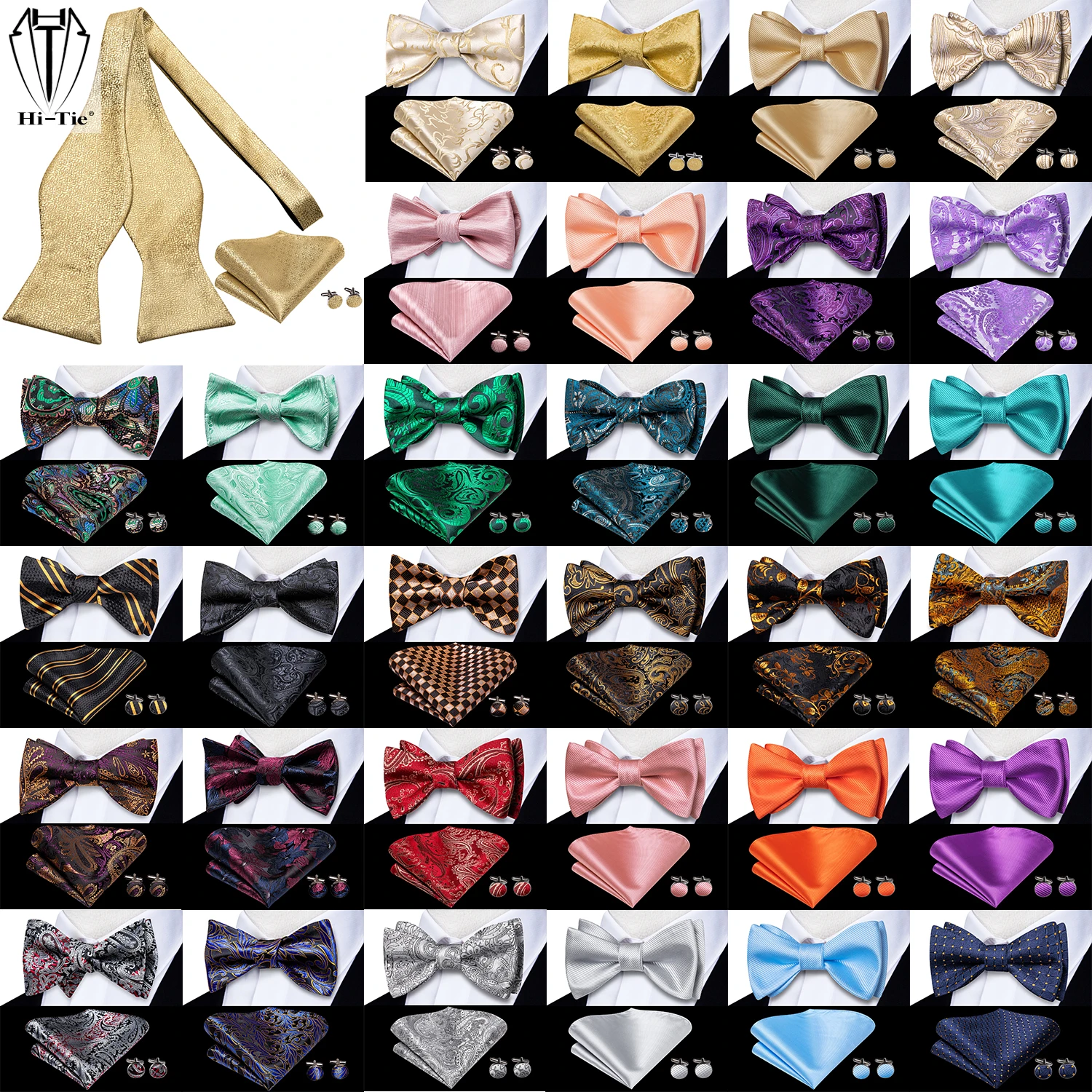 Dropshipping Jacquard Silk Mens Self Bow Tie Hanky Cufflinks Set Male Butterfly Knot Bowtie Wholesale for Male Wedding Business