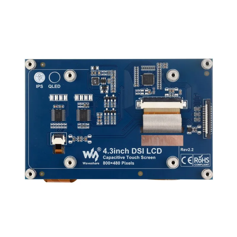 شاشة Waveshare 4.3 بوصة QLED، واجهة DSI، 800 × 480، هيكل متكامل، لوح زجاجي مقوى