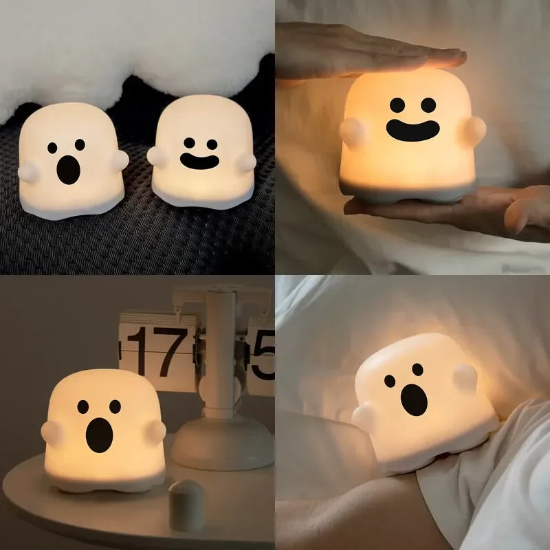 Creative Cute Ghost Night Light USB Rechargeable Touch Sensor LED Desk Lamp Cartoon Baby Nursery Decor Small Table Light