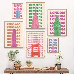 Trendy Travel Print Chicago New York San Francisco London Paris Rome Japan Amsterdam Berlin Egypt Miami Canvas Poster Room Decor