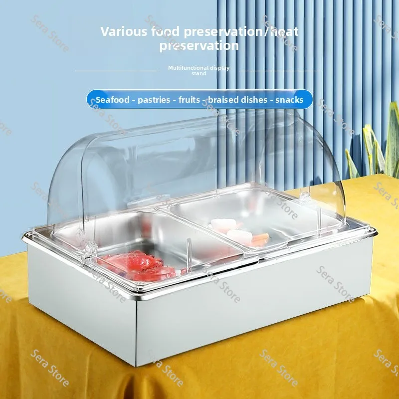 Stainless Steel Chilled Display Stand Ice Tray Transparent Fresh-keeping Cover Flip Display Dust Cover Buffet