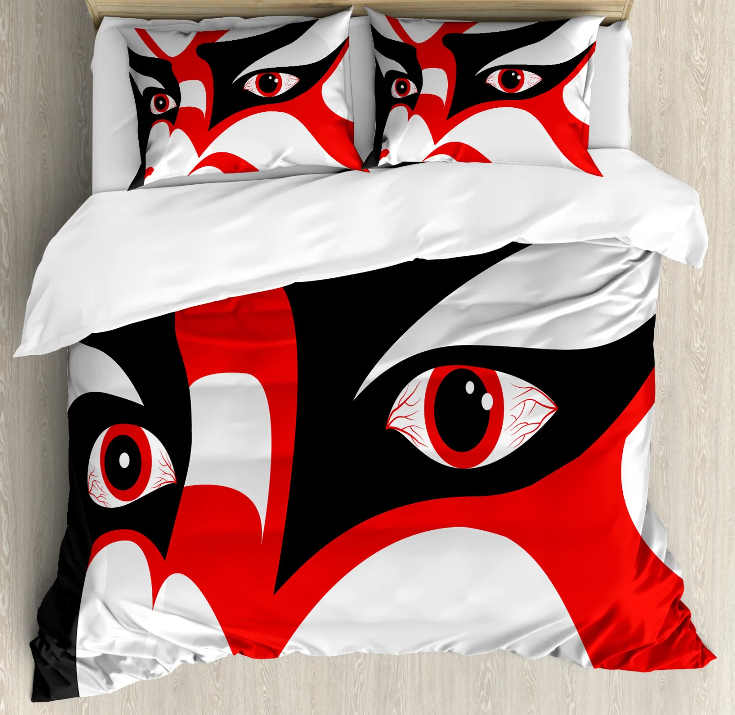 Kabuki Mask Duvet Cover King/Queen Size Eastern Japanese Kabuki Cultural Bedding Set White Black Red Soft Polyester Quilt Cover