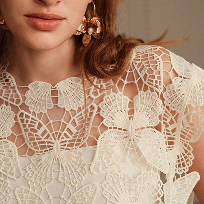

Summer New Fashionable Versatile Hollow Vest Handmade Knitted Lace Embroidered Simple Loose Cover Shirt
