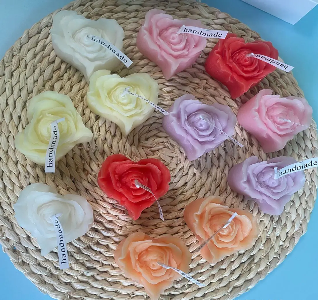 3D Rose Scented Candle, Romantic Floral Wax Ornament Valentine Wedding Birthday Favor Gift