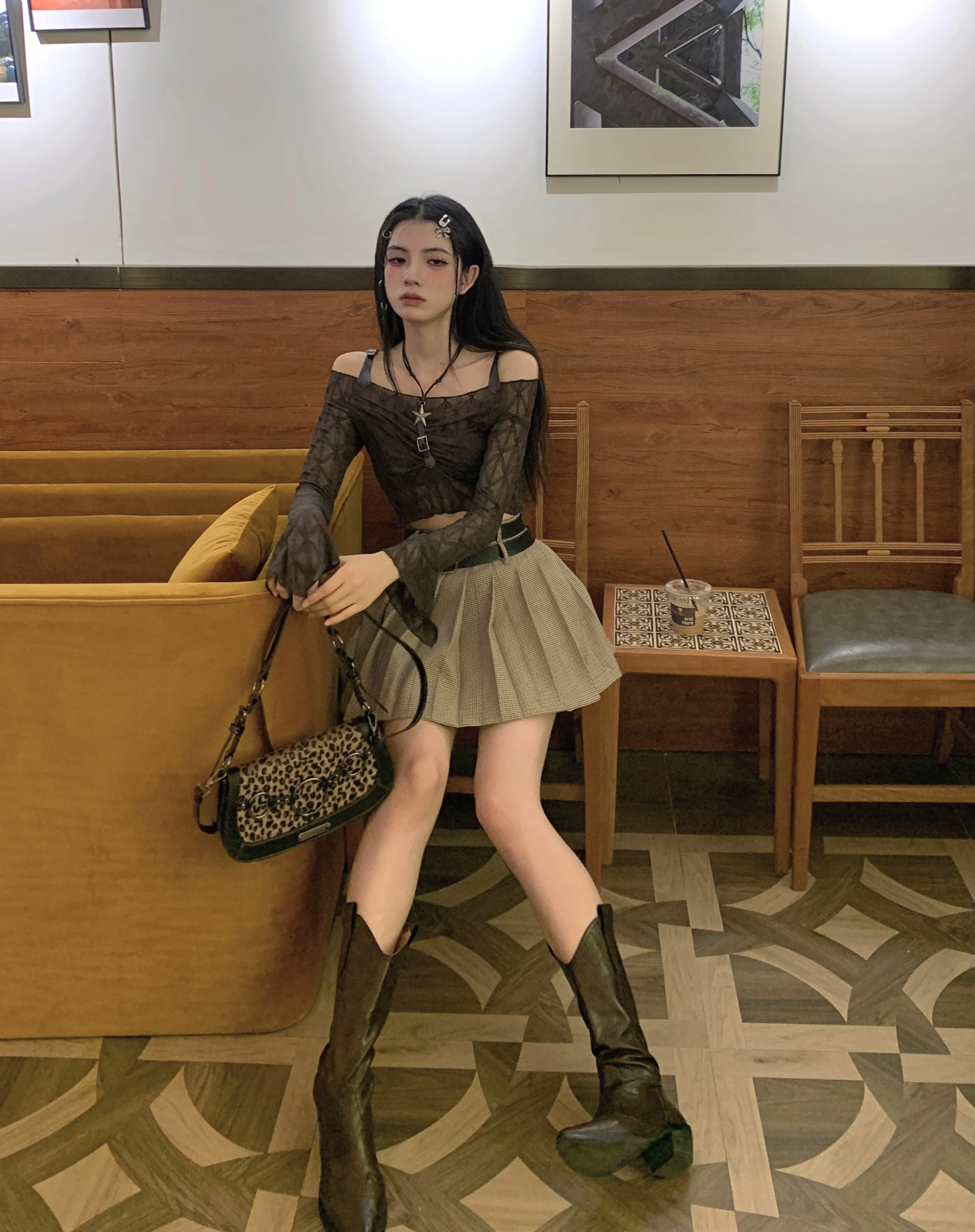 

Forlions Briti College Sle Women's Suit Set Early Autumn Skirt Two-Piece Cotton Faion Ensemble