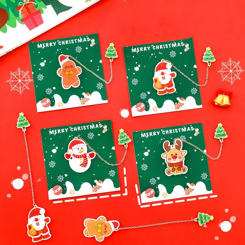 Cartoon Cute Christmas Bookmarks Fashion Santa Claus Snowman Tree Pendant Bookmark Student Stationery School Supplies Gifts