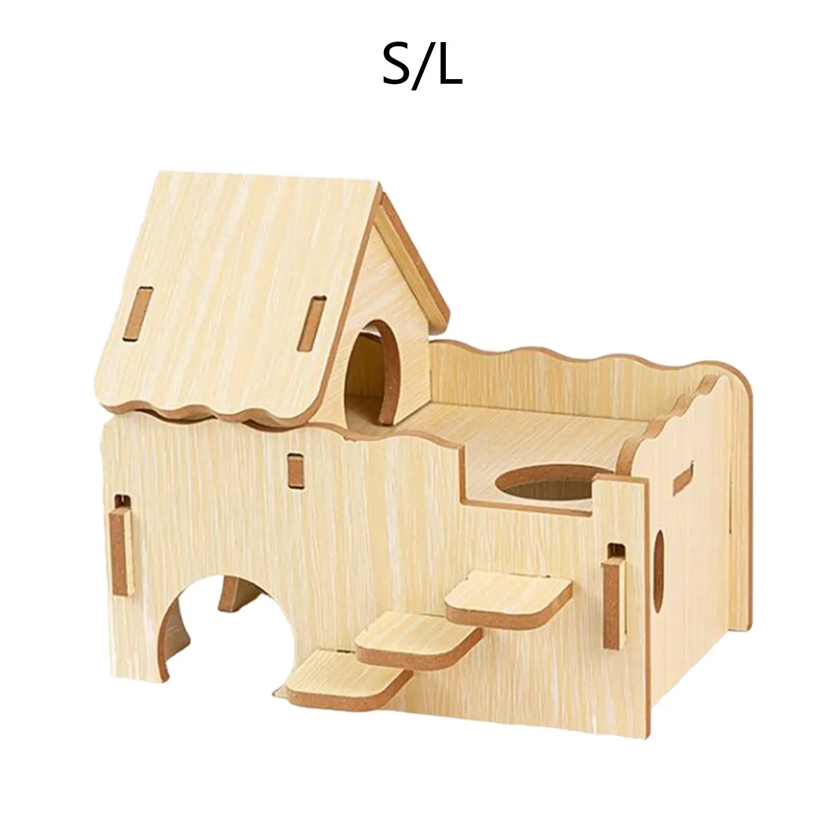 Hamster House Wooden Hamster Cage Accessories Activity Toy Habitats Decor Double Decker Hut Hideout for Gerbil Small Hamster