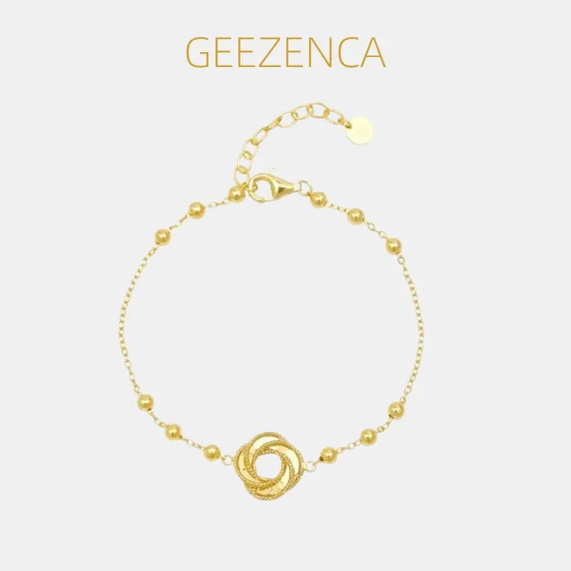 GEEZENCA Italian Jewelry 925Sterling Silver Clover Charm Spaced Bead Chain Link Bracelet For Women Dainty Stack Bracelets Gift
