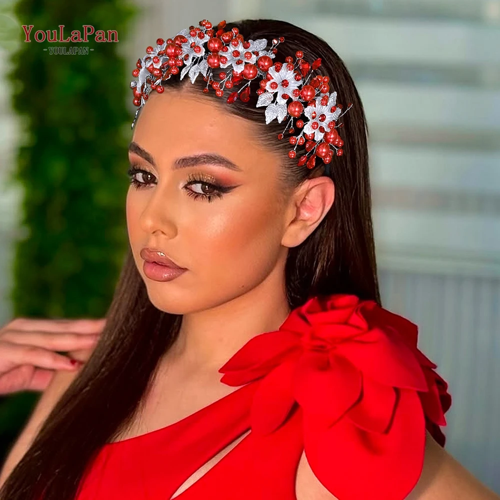 

YouLaPan Bridal Wedding Pearl Headwear Women Alloy Leaf Rhinestone Hair Hoop Bridesmaid Headband Flower Girl Headpiece HP603