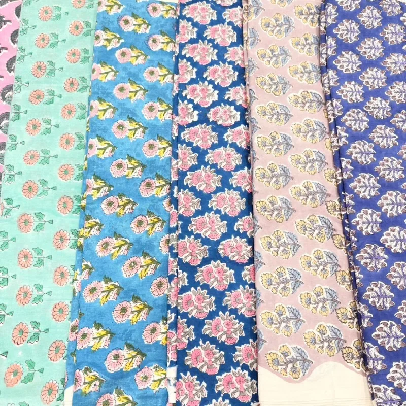 50x110cm Hand Block Printed Plant Dyed Long Staple Cotton Fabric Artisanal Indian Cotton Cloth for Home Decor Garment Bag Design