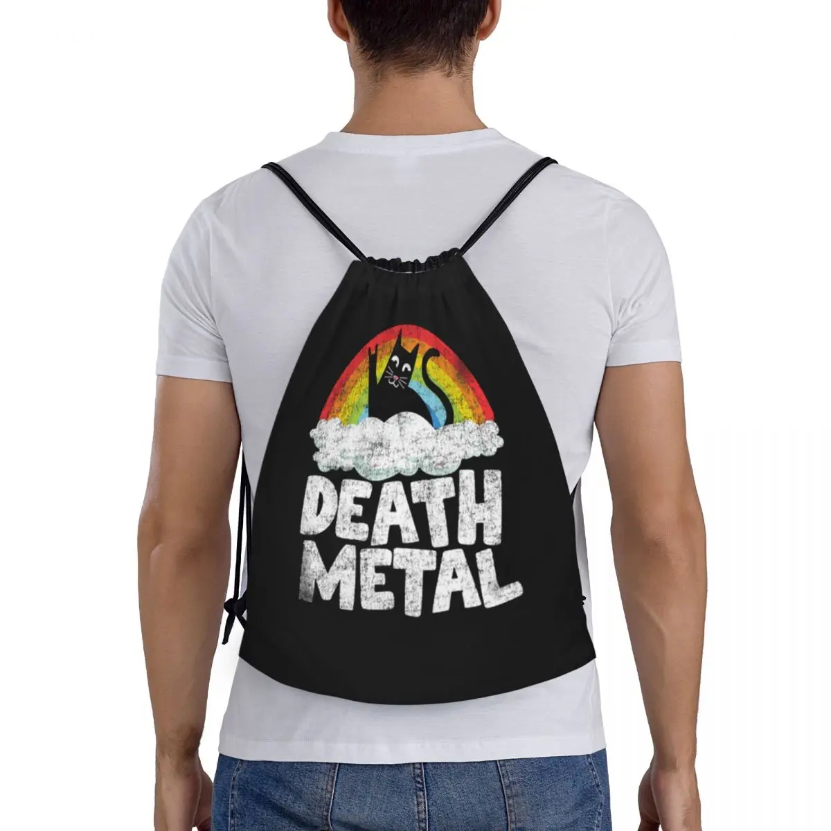 

Funny Death Metal Cat Gift Rainbow Heavy Metal Backpacks Portable Drawstring Bags Shoes Bag Book Bags for Man Woman School