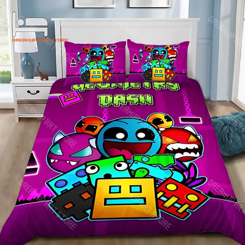 2026 Video Game Duvet Pillowcase Bedding Set Adult Boy G-Geometry Dash Girl Bedroom Decoration Children Gift Single Double Large