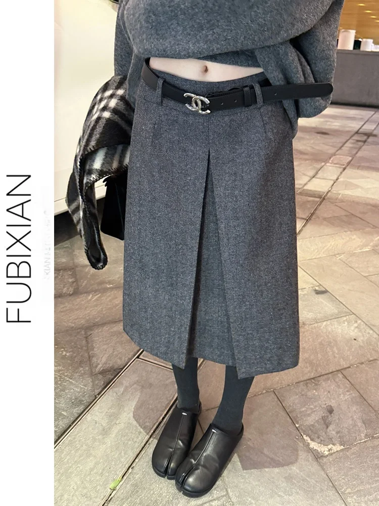 

Ele ey Woolen A-Line Midi Skirt Faionable Versatile Slimming High Waist Briti Sle for Young Ladies And Girls