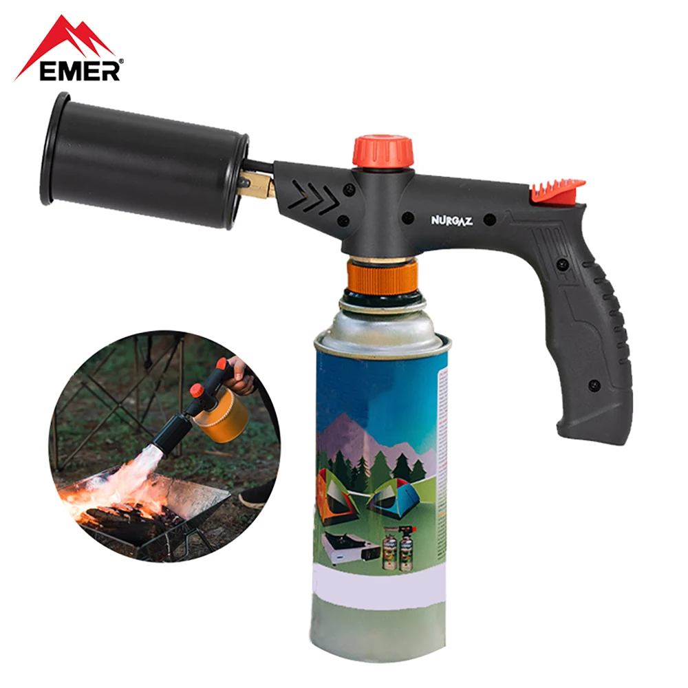 

EMER 3500W High Power Camping Handheld Gas Torch Outdoor Burners Charcoal Burning Tool Picnic for BBQ Cooking Flamethrower