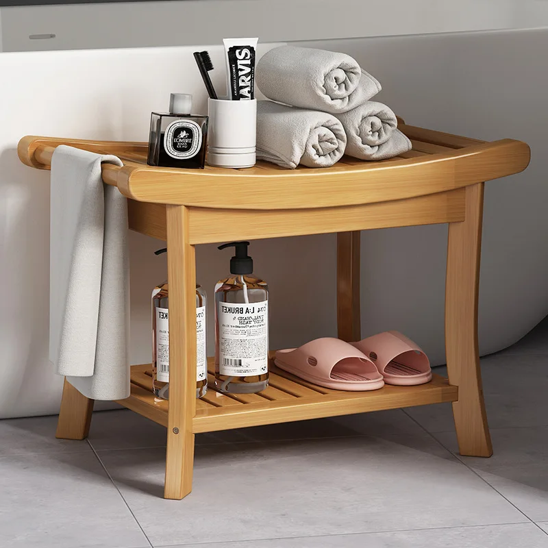 

Waterproof and non-slip bathroom stool, mildew-proof foot stool, low , shoe changing , solid wood stool for the elderl